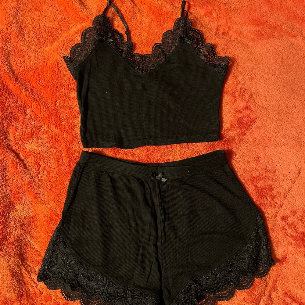 Black sexy 2 piece pajamas
